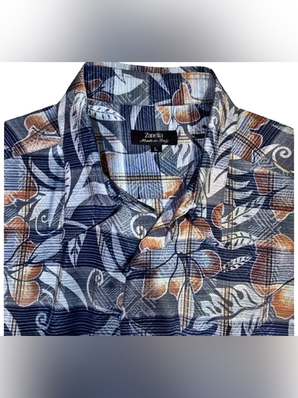 Zanella Men’s Button Down Shirt | Blue | Abstract Luxury | Large | Made in Italy - Picture 9 of 15
